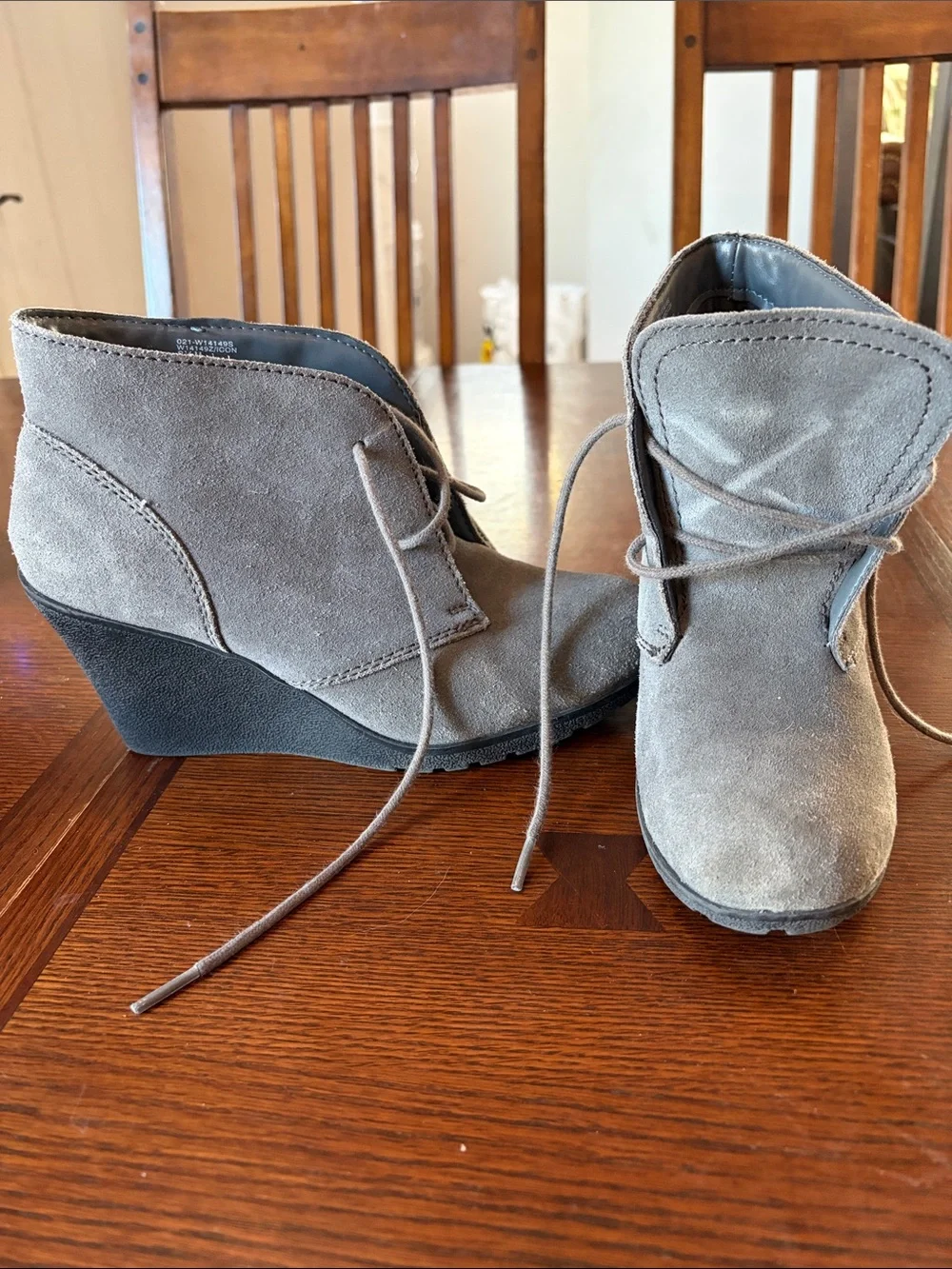 White Mountain Gray Suede Lace-Up Wedge Booties